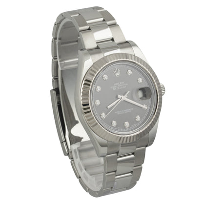 Rolex DateJust Stainless Steel Dark Rhodium Diamond 41mm Watch 116334 BOX PAPERS