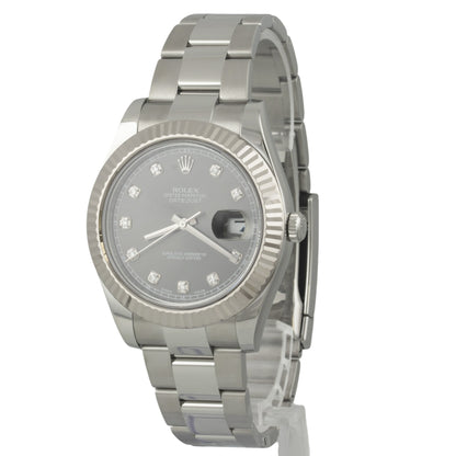 Rolex DateJust Stainless Steel Dark Rhodium Diamond 41mm Watch 116334 BOX PAPERS