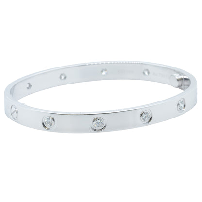 2026 Cartier LOVE 18k White Gold 10 Diamond Classic Bracelet SZ 17 BOX & CERT