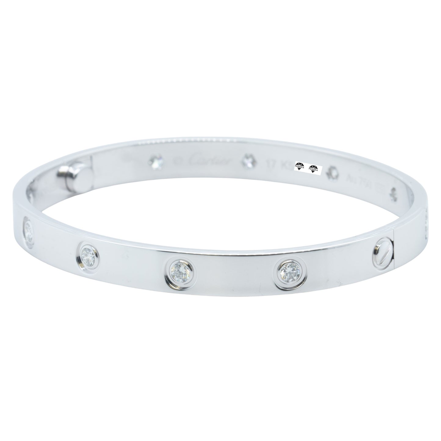 2026 Cartier LOVE 18k White Gold 10 Diamond Classic Bracelet SZ 17 BOX & CERT