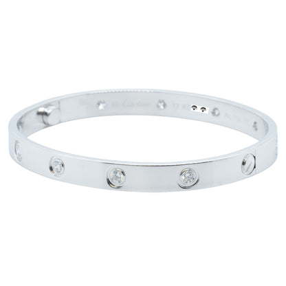 2026 Cartier LOVE 18k White Gold 10 Diamond Classic Bracelet SZ 17 BOX & CERT