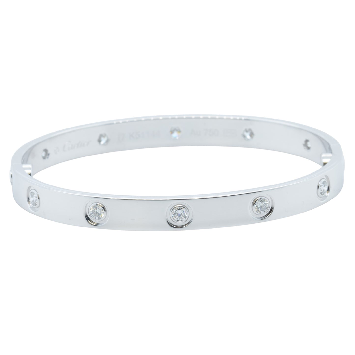 2026 Cartier LOVE 18k White Gold 10 Diamond Classic Bracelet SZ 17 BOX & CERT
