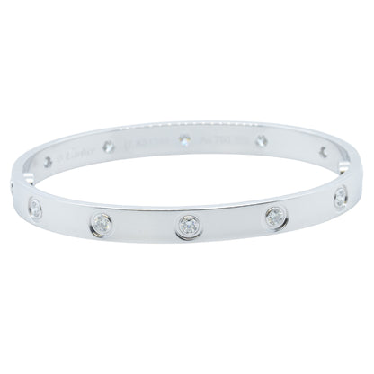 2026 Cartier LOVE 18k White Gold 10 Diamond Classic Bracelet SZ 17 BOX & CERT