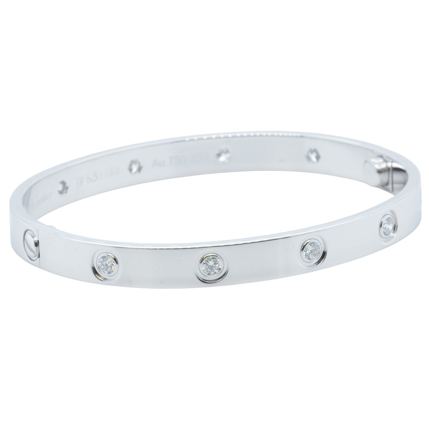 2026 Cartier LOVE 18k White Gold 10 Diamond Classic Bracelet SZ 17 BOX & CERT