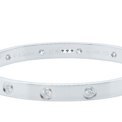 2026 Cartier LOVE 18k White Gold 10 Diamond Classic Bracelet SZ 17 BOX & CERT