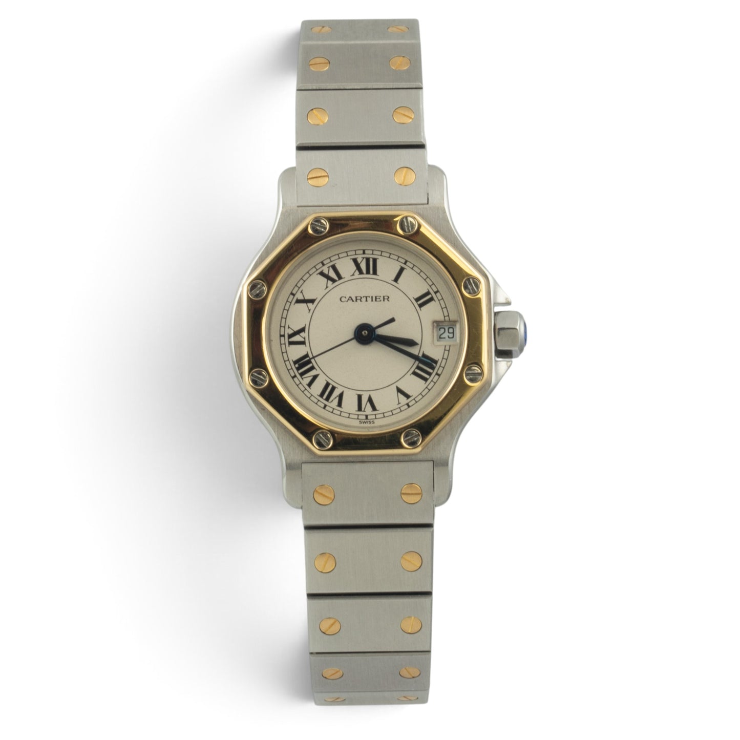Cartier Santos de Octagon 187903 18k Gold Stainless Steel 25mm Ladies BOX PAPERS
