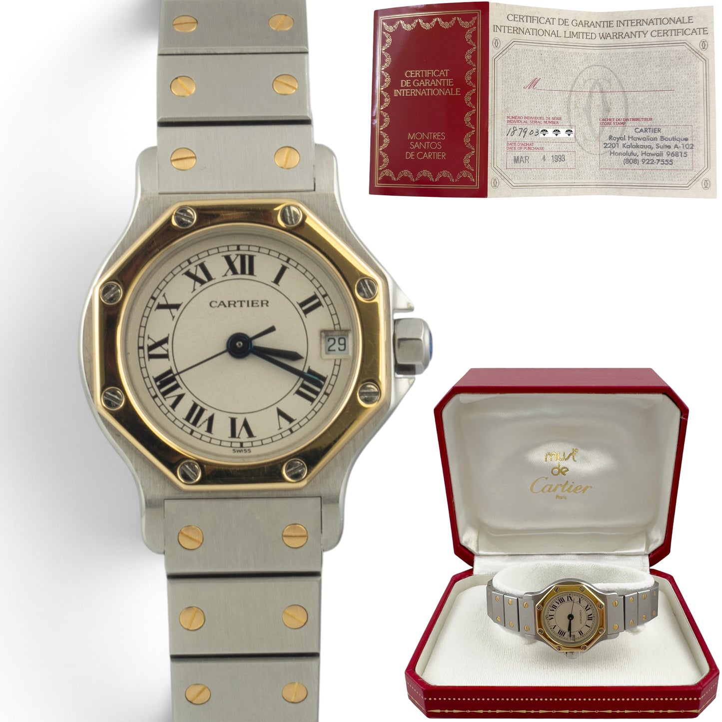 Cartier Santos de Octagon 187903 18k Gold Stainless Steel 25mm Ladies BOX PAPERS