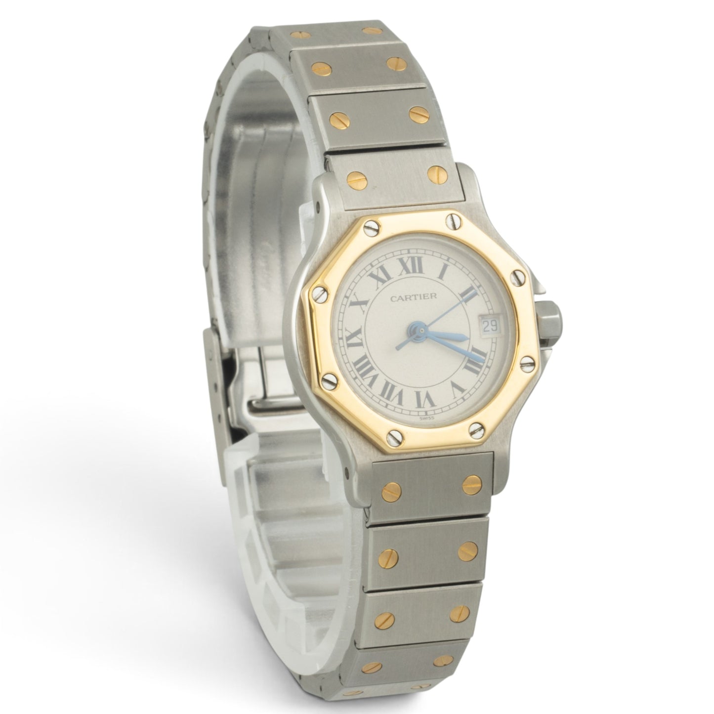 Cartier Santos de Octagon 187903 18k Gold Stainless Steel 25mm Ladies BOX PAPERS