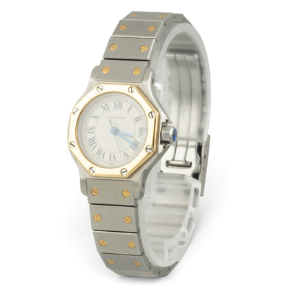 Cartier Santos de Octagon 187903 18k Gold Stainless Steel 25mm Ladies BOX PAPERS