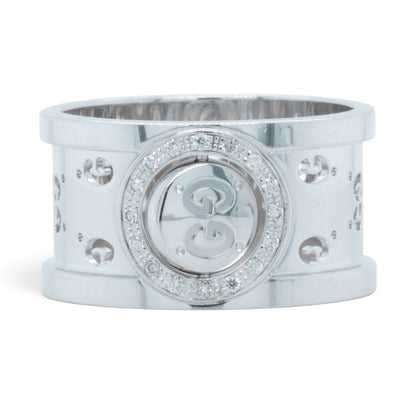 Gucci GG Icon Twirl 18k White Gold Diamond 11mm Band 0.16ctw 7.6g Ring Size 6
