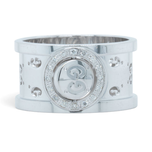 Gucci GG Icon Twirl 18k White Gold Diamond 11mm Band 0.16ctw 7.6g Ring Size 6