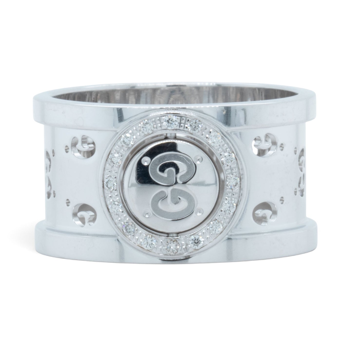 Gucci GG Icon Twirl 18k White Gold Diamond 11mm Band 0.16ctw 7.6g Ring Size 6