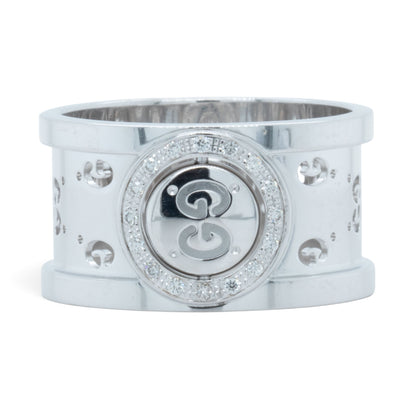 Gucci GG Icon Twirl 18k White Gold Diamond 11mm Band 0.16ctw 7.6g Ring Size 6