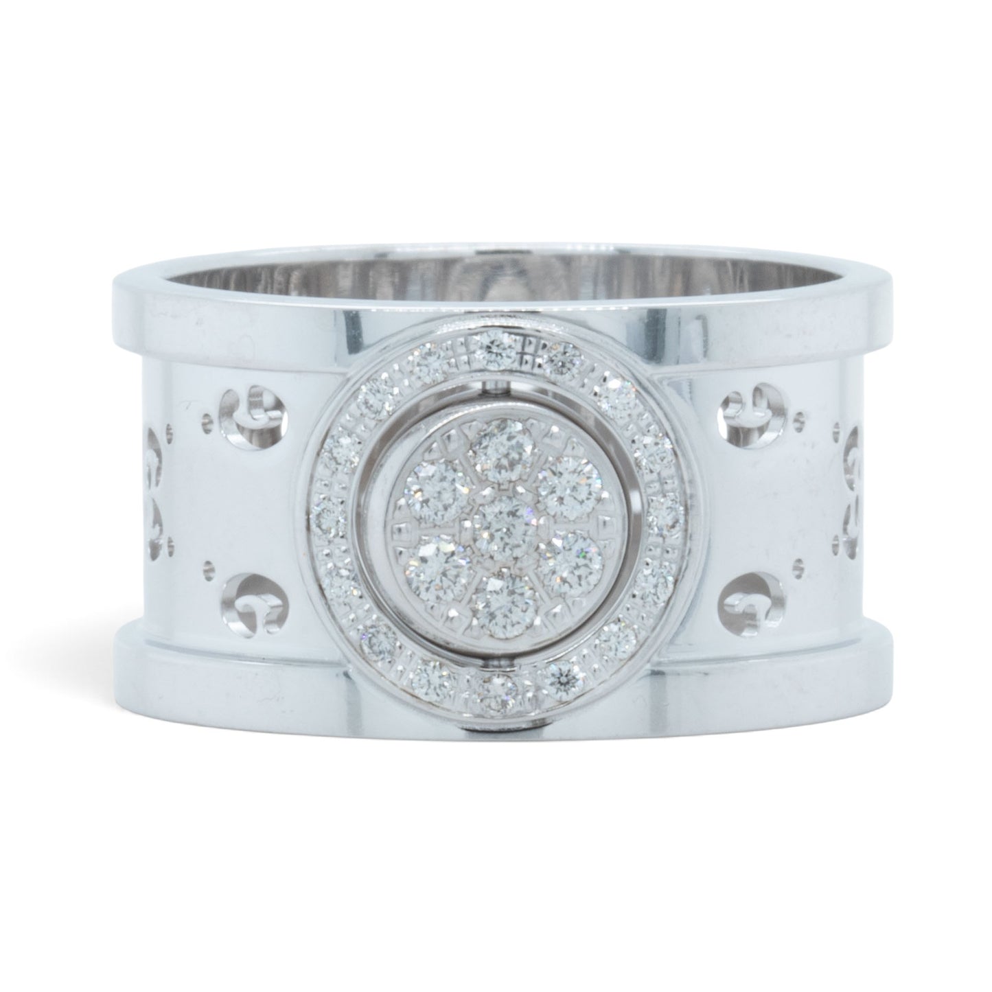 Gucci GG Icon Twirl 18k White Gold Diamond 11mm Band 0.16ctw 7.6g Ring Size 6