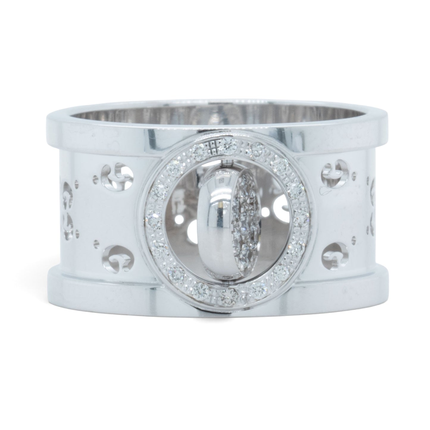 Gucci GG Icon Twirl 18k White Gold Diamond 11mm Band 0.16ctw 7.6g Ring Size 6