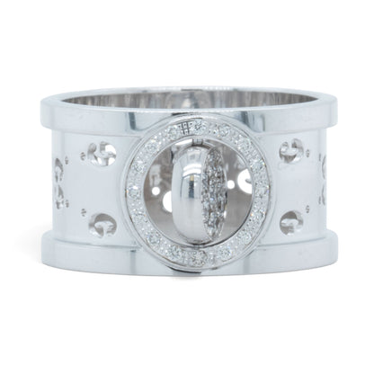 Gucci GG Icon Twirl 18k White Gold Diamond 11mm Band 0.16ctw 7.6g Ring Size 6