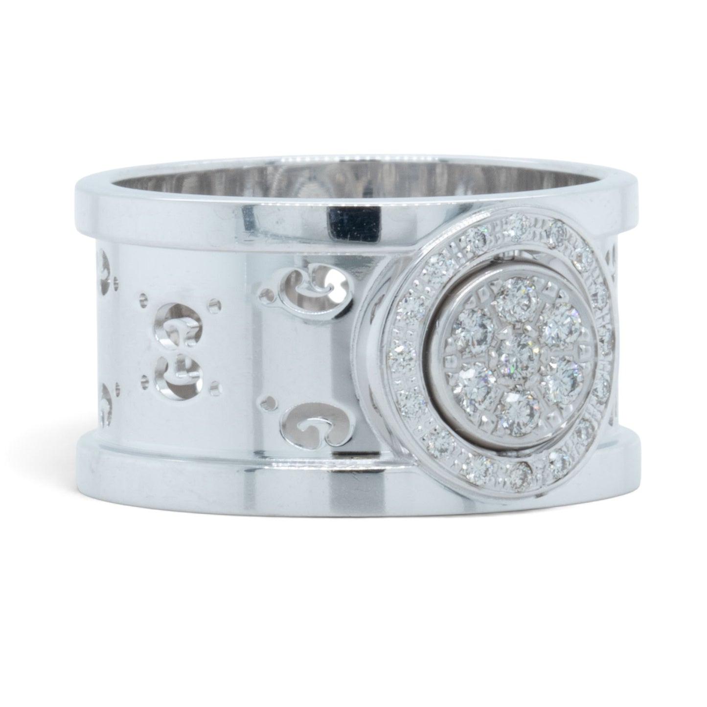 Gucci GG Icon Twirl 18k White Gold Diamond 11mm Band 0.16ctw 7.6g Ring Size 6