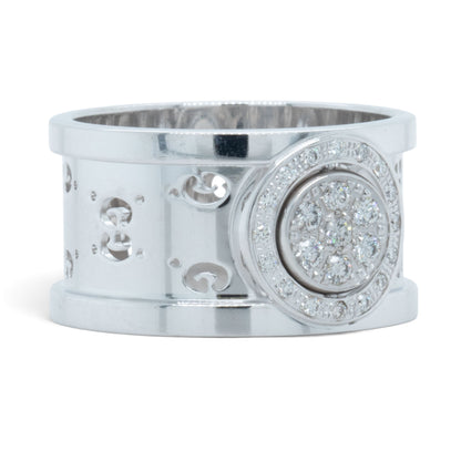 Gucci GG Icon Twirl 18k White Gold Diamond 11mm Band 0.16ctw 7.6g Ring Size 6