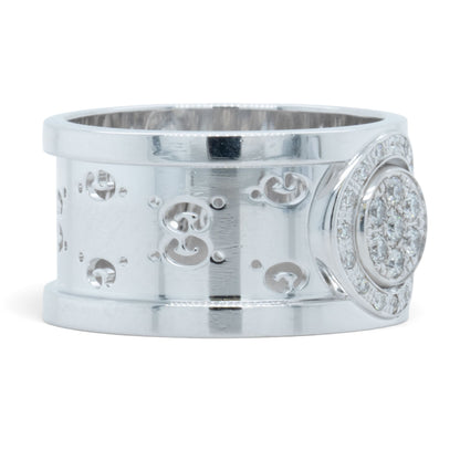 Gucci GG Icon Twirl 18k White Gold Diamond 11mm Band 0.16ctw 7.6g Ring Size 6