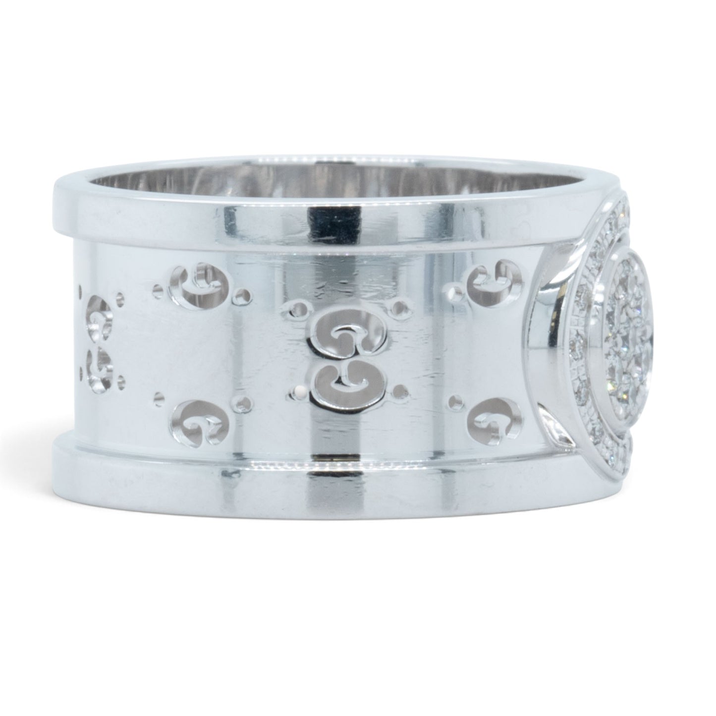 Gucci GG Icon Twirl 18k White Gold Diamond 11mm Band 0.16ctw 7.6g Ring Size 6