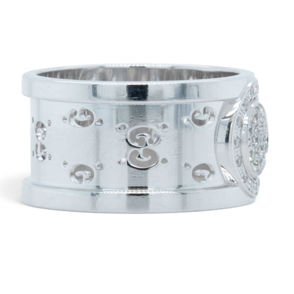 Gucci GG Icon Twirl 18k White Gold Diamond 11mm Band 0.16ctw 7.6g Ring Size 6