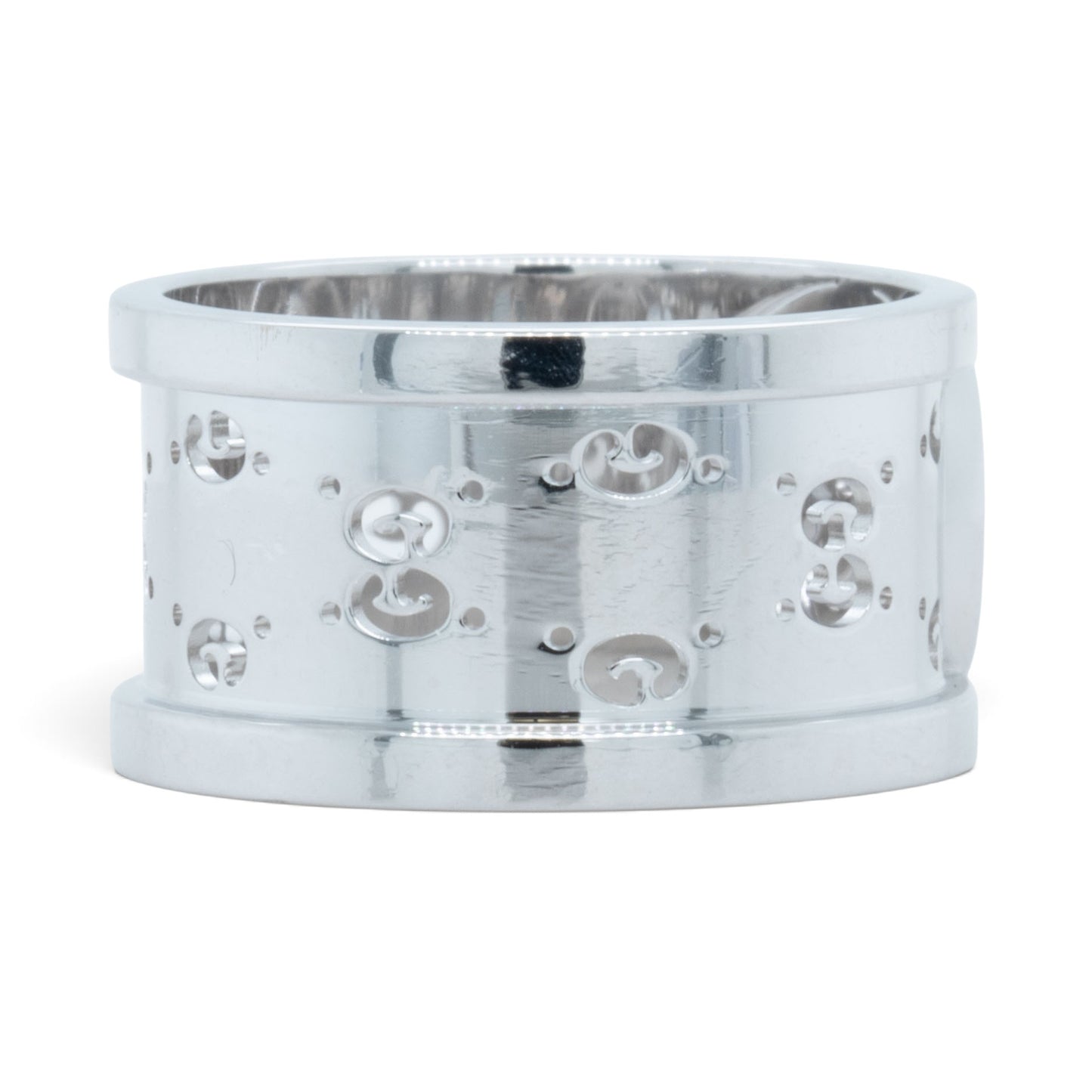 Gucci GG Icon Twirl 18k White Gold Diamond 11mm Band 0.16ctw 7.6g Ring Size 6