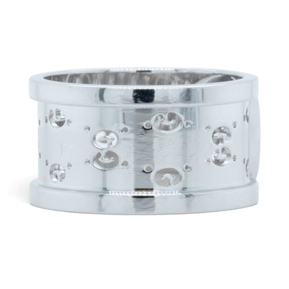 Gucci GG Icon Twirl 18k White Gold Diamond 11mm Band 0.16ctw 7.6g Ring Size 6