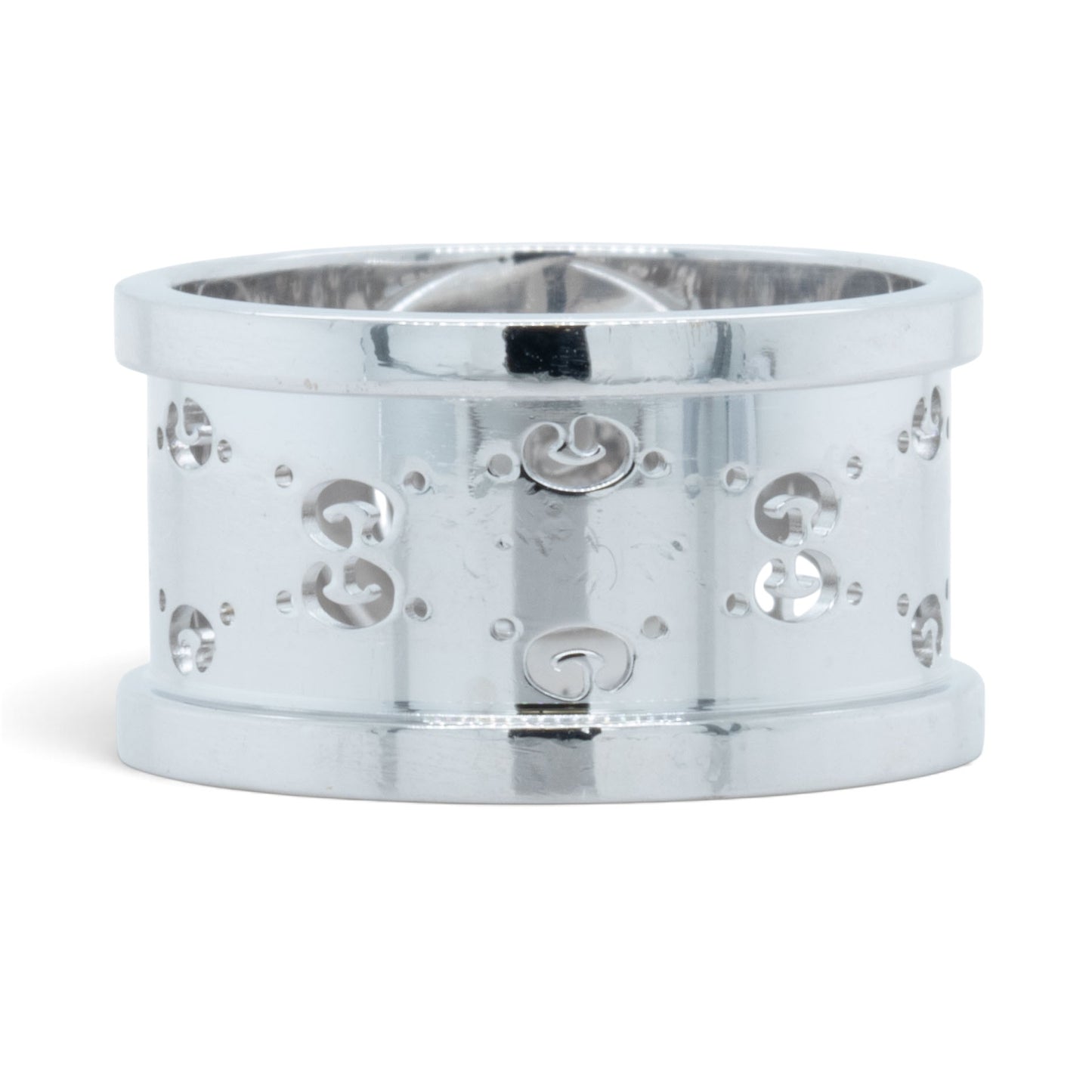 Gucci GG Icon Twirl 18k White Gold Diamond 11mm Band 0.16ctw 7.6g Ring Size 6