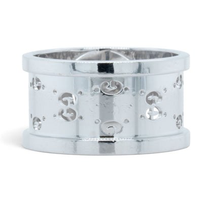 Gucci GG Icon Twirl 18k White Gold Diamond 11mm Band 0.16ctw 7.6g Ring Size 6