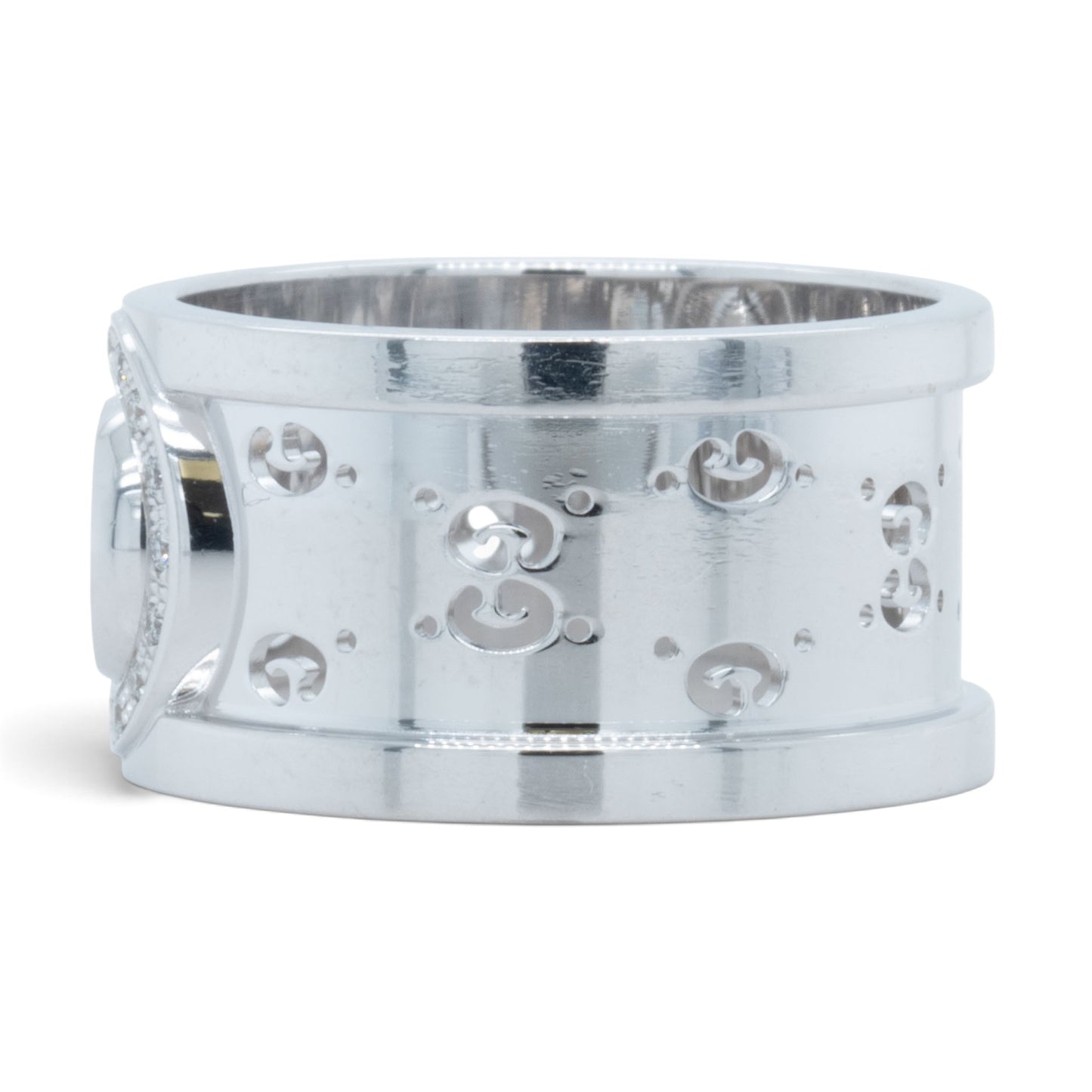 Gucci GG Icon Twirl 18k White Gold Diamond 11mm Band 0.16ctw 7.6g Ring Size 6