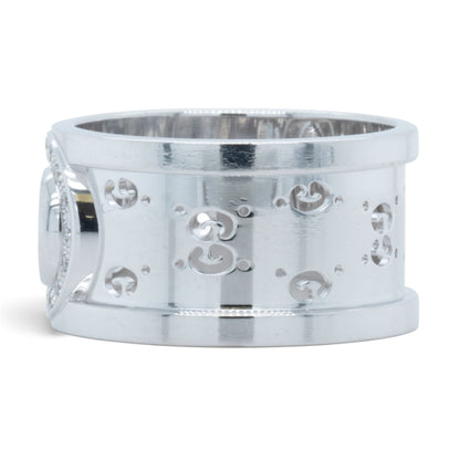 Gucci GG Icon Twirl 18k White Gold Diamond 11mm Band 0.16ctw 7.6g Ring Size 6