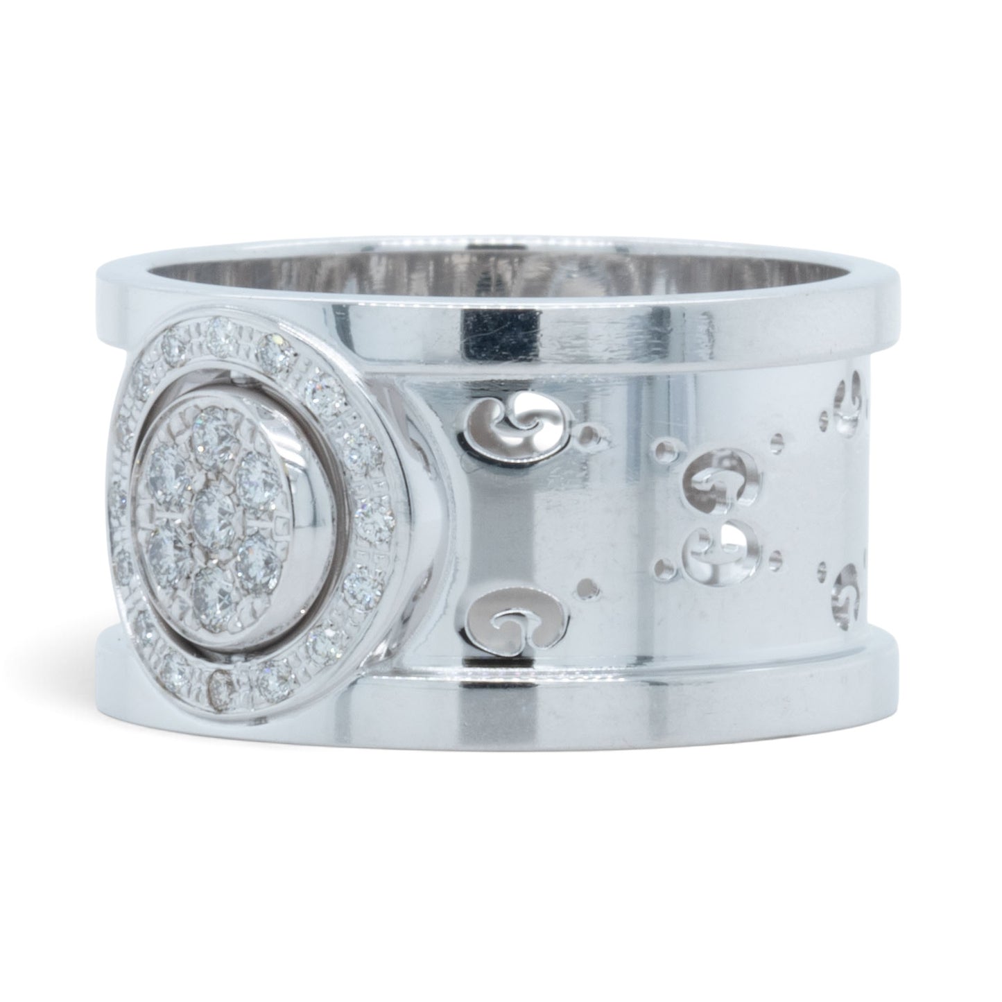Gucci GG Icon Twirl 18k White Gold Diamond 11mm Band 0.16ctw 7.6g Ring Size 6