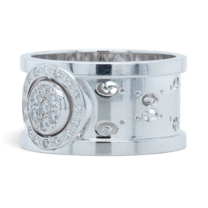 Gucci GG Icon Twirl 18k White Gold Diamond 11mm Band 0.16ctw 7.6g Ring Size 6