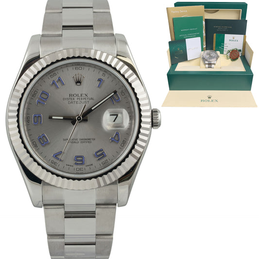 2025 RSC Rolex DateJust II 41mm Steel Silver Blue Arabic 116334 BOX + PAPERS