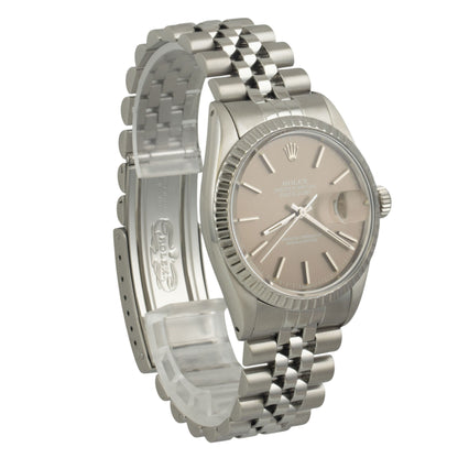 Rolex DateJust 16030 36mm Stainless Steel Taupe Engine Turned 1982 BOX + TAG