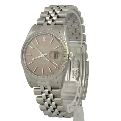 Rolex DateJust 16030 36mm Stainless Steel Taupe Engine Turned 1982 BOX + TAG