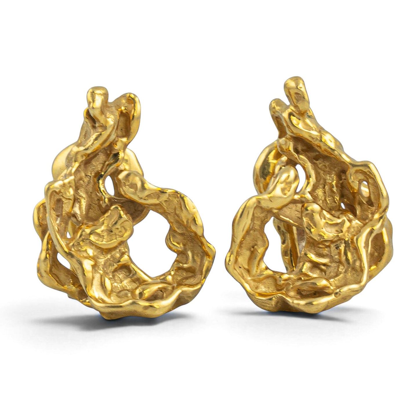 Arthur King Lost-Wax Casting Molten Freeform Brutalist 18k Yellow Gold Earrings