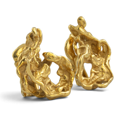Arthur King Lost-Wax Casting Molten Freeform Brutalist 18k Yellow Gold Earrings