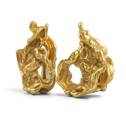 Arthur King Lost-Wax Casting Molten Freeform Brutalist 18k Yellow Gold Earrings
