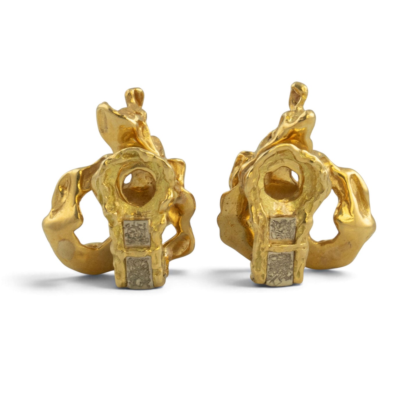 Arthur King Lost-Wax Casting Molten Freeform Brutalist 18k Yellow Gold Earrings