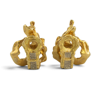Arthur King Lost-Wax Casting Molten Freeform Brutalist 18k Yellow Gold Earrings