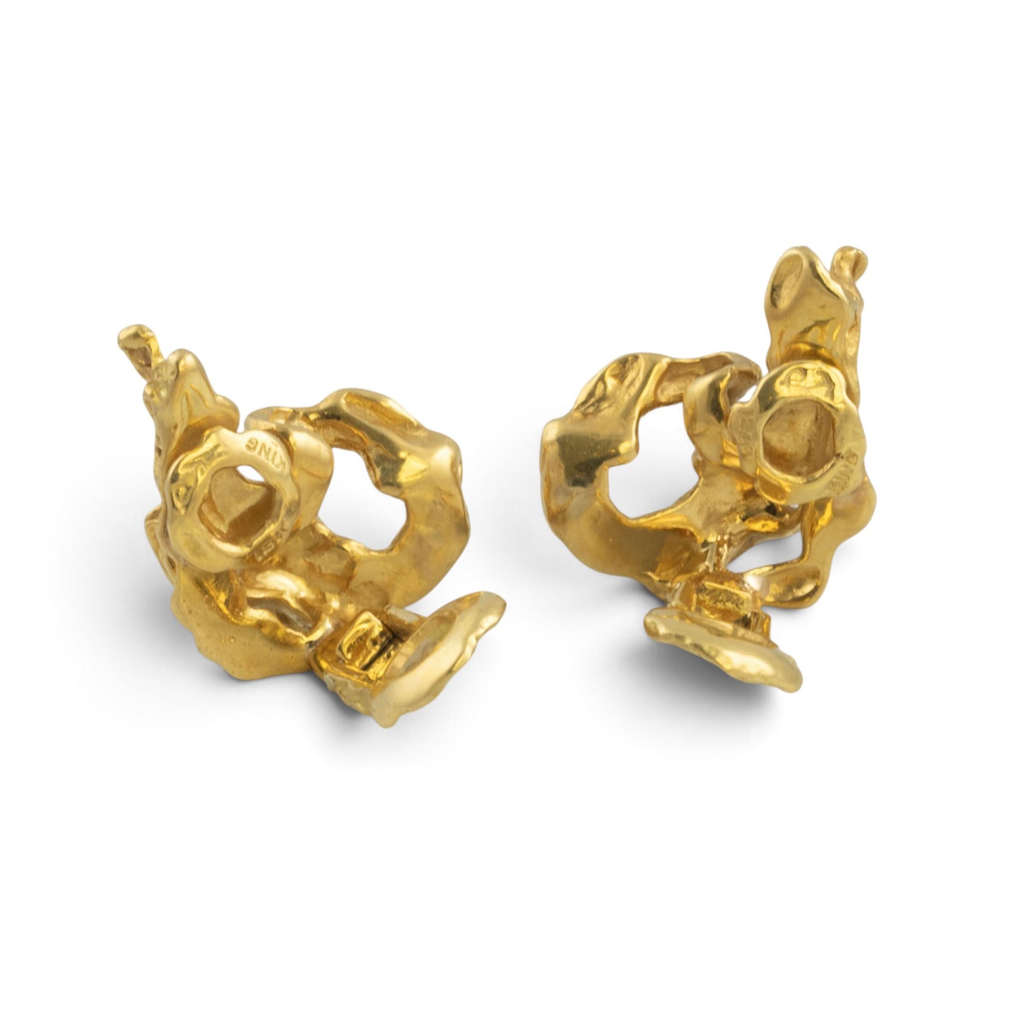 Arthur King Lost-Wax Casting Molten Freeform Brutalist 18k Yellow Gold Earrings