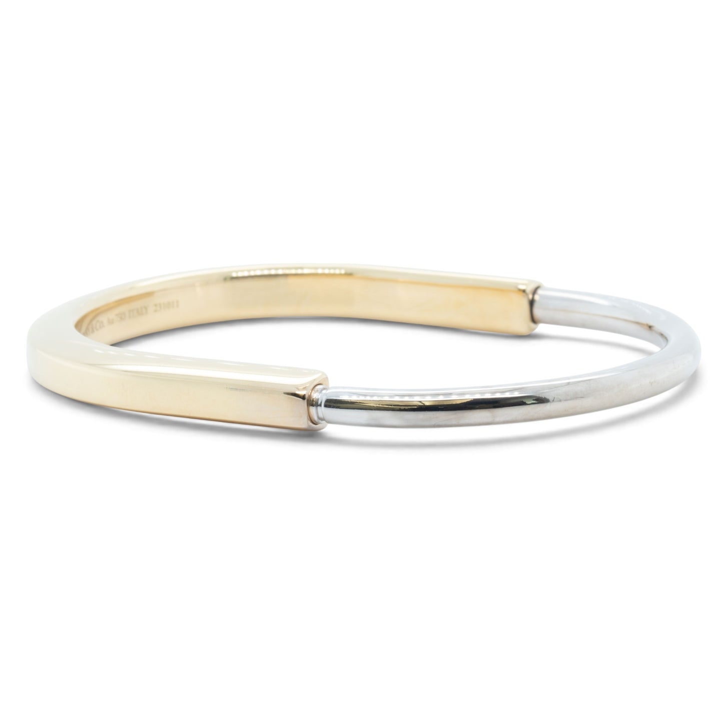 Tiffany & Co. Lock Bangle Two Tone Bracelet 18k White & Yellow Gold ITALY + BOX
