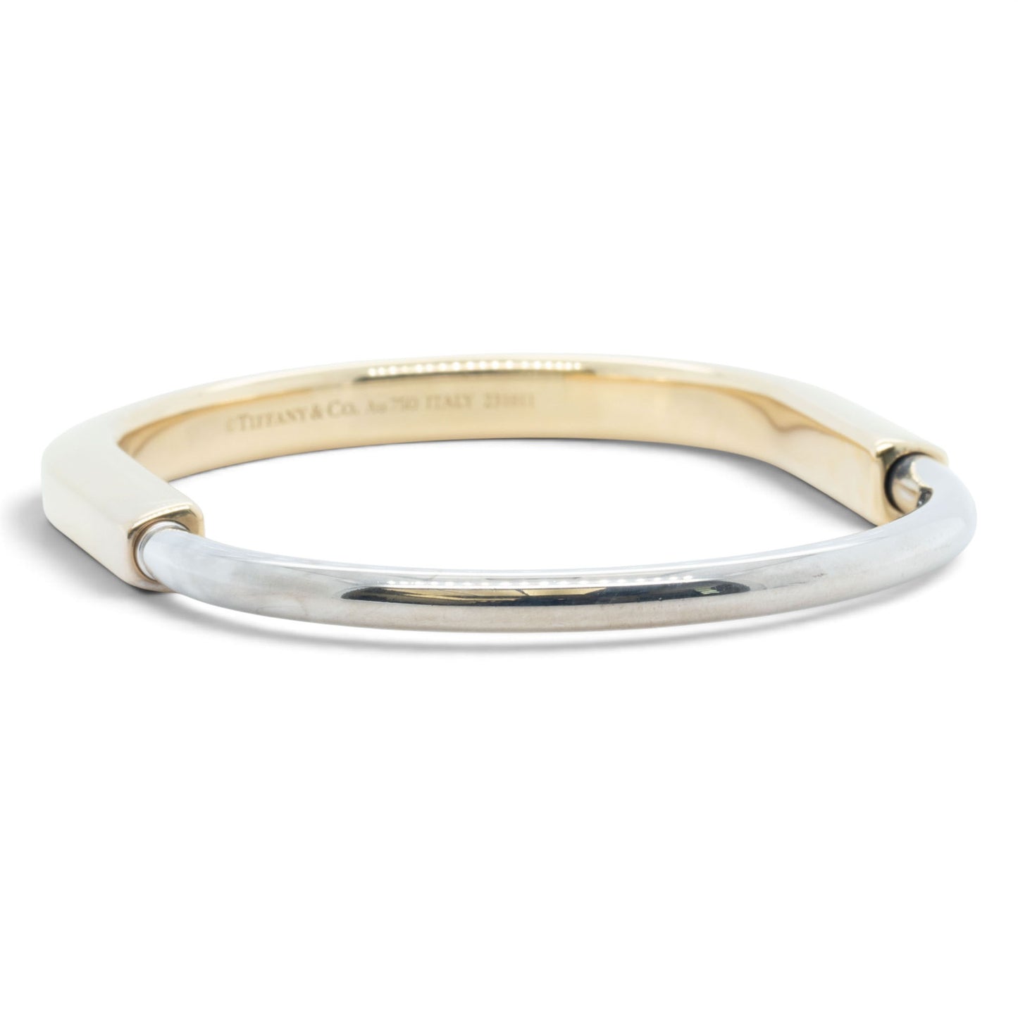 Tiffany & Co. Lock Bangle Two Tone Bracelet 18k White & Yellow Gold ITALY + BOX