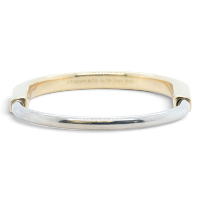Tiffany & Co. Lock Bangle Two Tone Bracelet 18k White & Yellow Gold ITALY + BOX