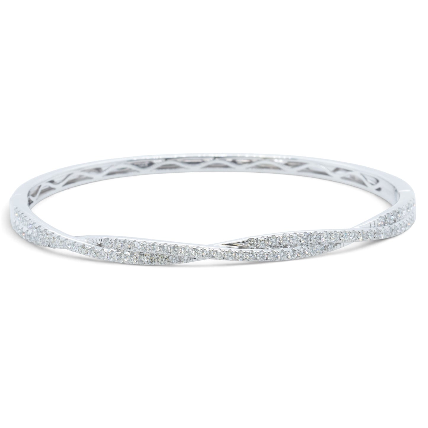 14k White Gold Pave Diamond Crossover Bangle Bracelet 0.95ctw H VS-SI 14g 6.5"