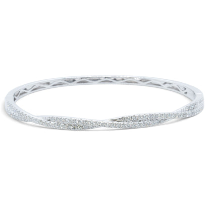 14k White Gold Pave Diamond Crossover Bangle Bracelet 0.95ctw H VS-SI 14g 6.5"