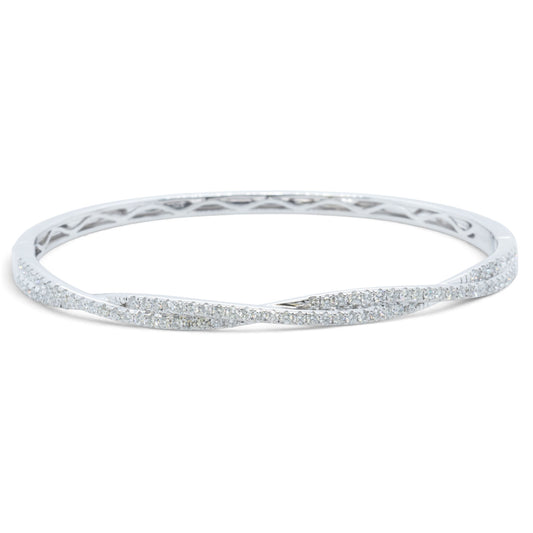 14k White Gold Pave Diamond Crossover Bangle Bracelet 0.95ctw H VS-SI 14g 6.5"