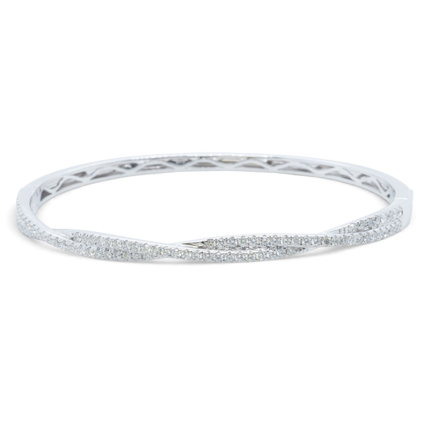 14k White Gold Pave Diamond Crossover Bangle Bracelet 0.95ctw H VS-SI 14g 6.5"