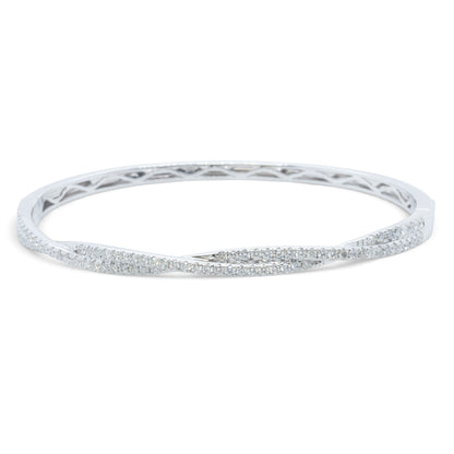14k White Gold Pave Diamond Crossover Bangle Bracelet 0.95ctw H VS-SI 14g 6.5"
